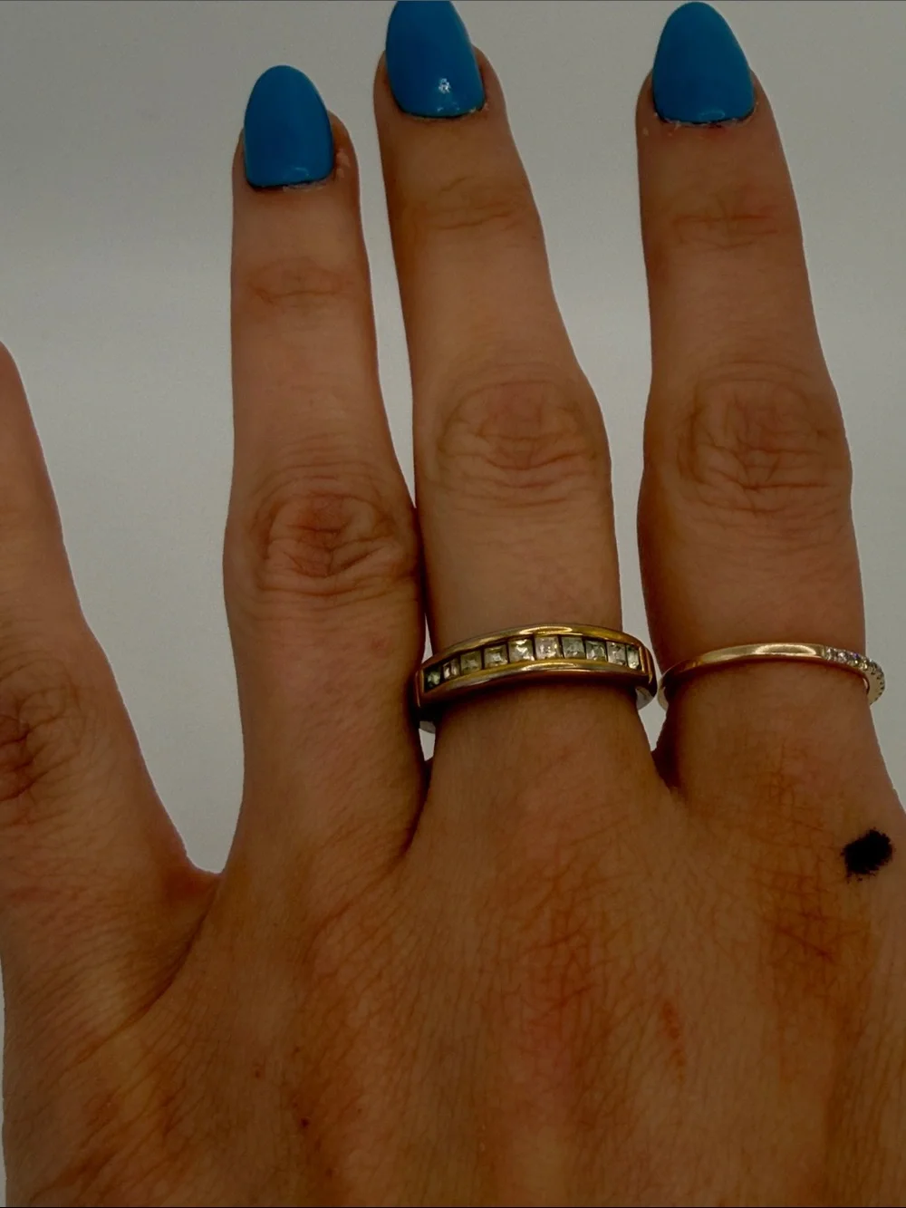 Gold Band Ring with Square Channel-Set Stones - Gold